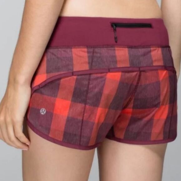 LULULEMON Run Speed Shorts Lined Yama Check Berry Plaid Size 2 - Picture 3 of 13